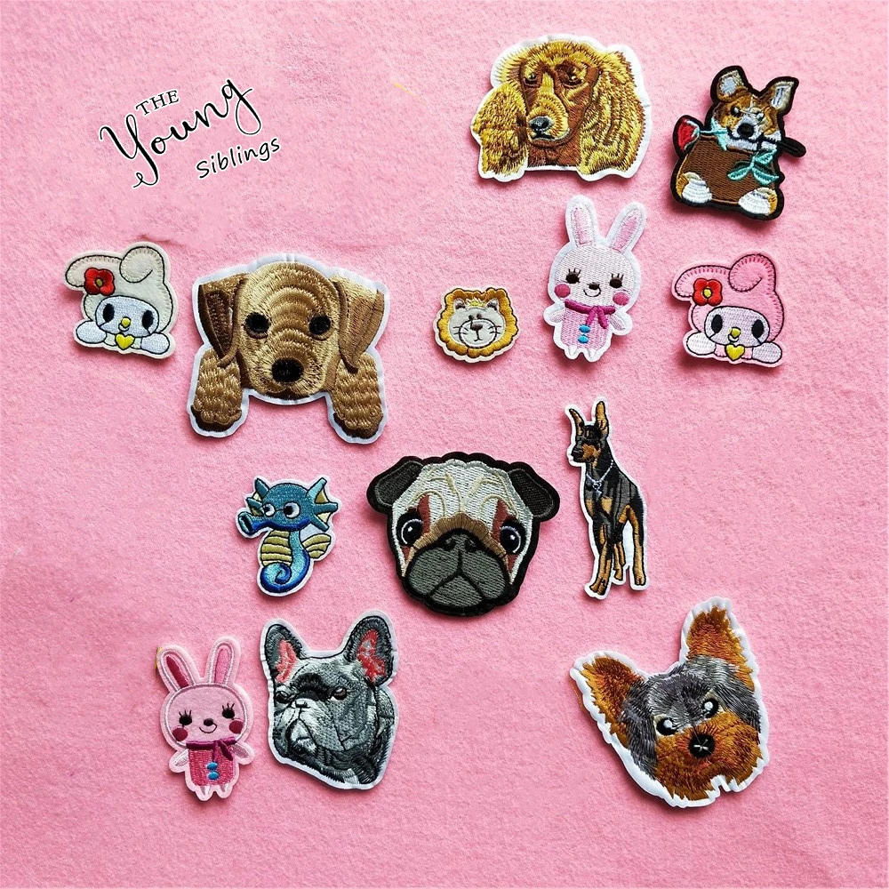 Лидер продаж клейкие нашивки с мультяшной вышивкой в виде собаки или кролика