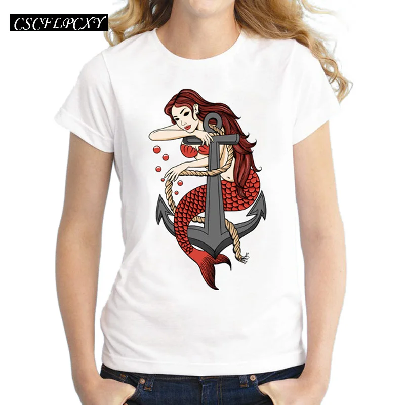 2019 Новое поступление женская футболка с принтом Бити русалочка Повседневная