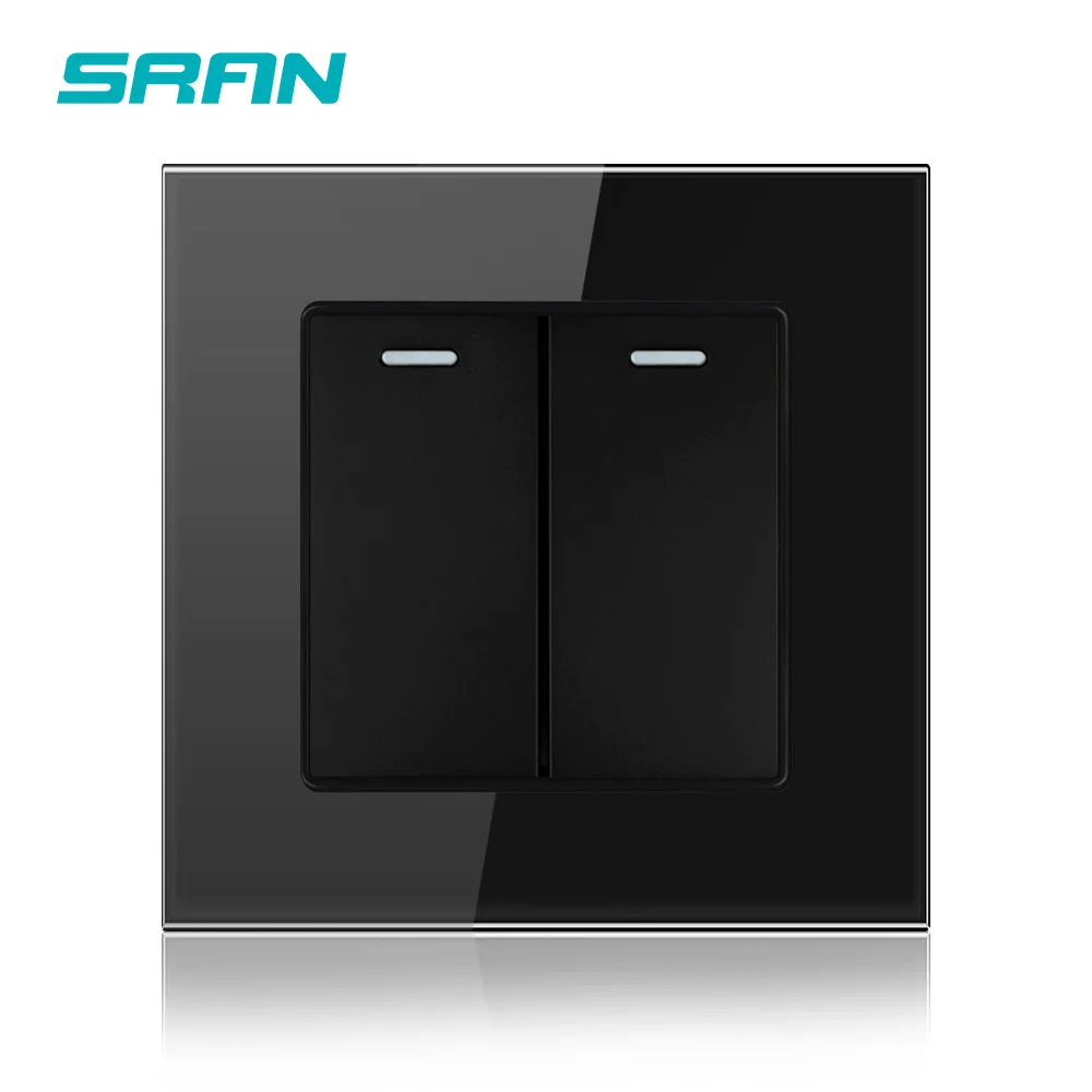 Black A6 SRAN UK Хрустальный настенный светильник из закаленного стекла для домашнего питания, 2 комплекта 1/2/3 переключателя, 250 В, 16А, 86*86 мм, машинное оборудование - Цвет: Black A6