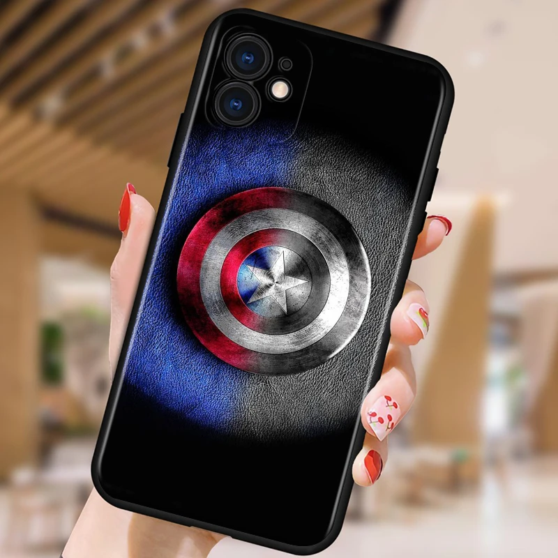 

Marvel Hero shield Shockproof Cover for iPhone 5 5S 6 7 8 X XR XS 11 SE 12 2020 mini Plus Pro MAX TPU Black Soft Cover