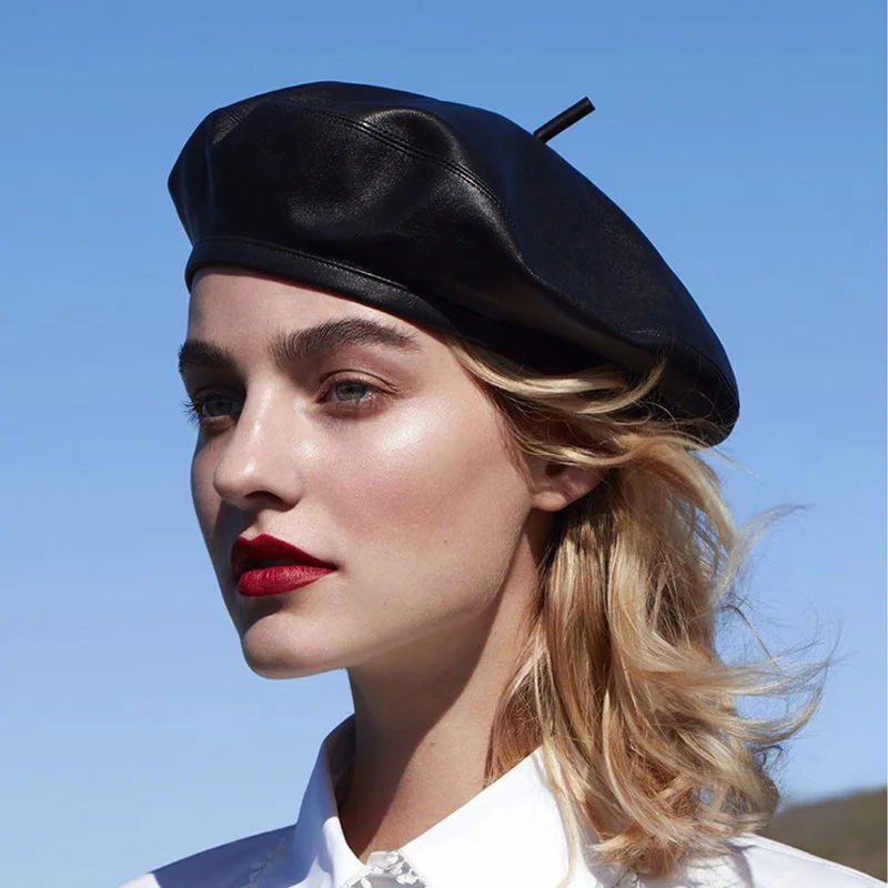 Новинка 2019 зимние женские теплые береты из искусственной кожи шапки для девушек