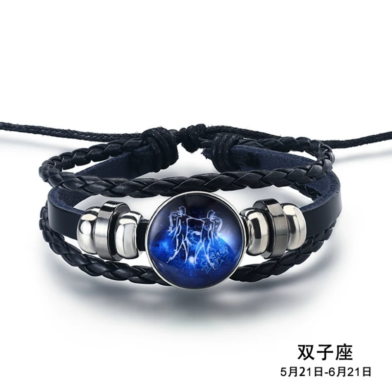 Fashion Twelve Constellations Handmade Bracelet Delicacy punk Leather Zodiac for Men Women Jewelry Gifts | Украшения и аксессуары