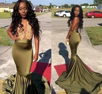 african prom dresses for black girl sexy open back gold lace appliqued mermaid evening party gowns robe de soiree