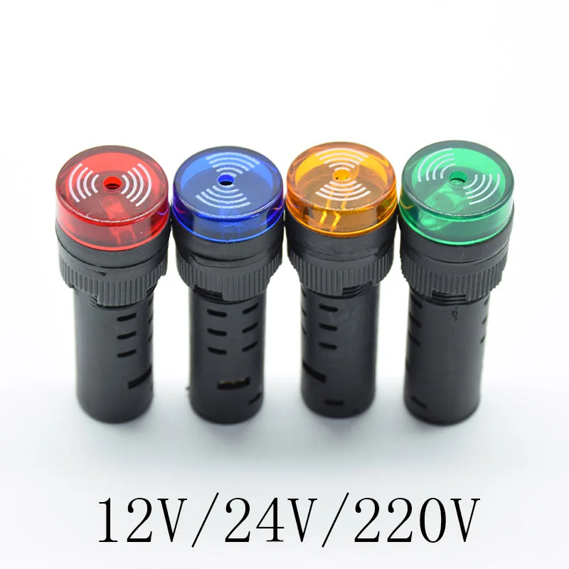 

1pc 16mm Panel Mount led Indicator buzzer 12V 24V 220V led buzzer red green yellow 16mm LED lamp Indicator light Signal Lamp