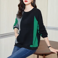 women o neck cotton patchwork sweatshirt 2021 spring and autumn new mature womens top