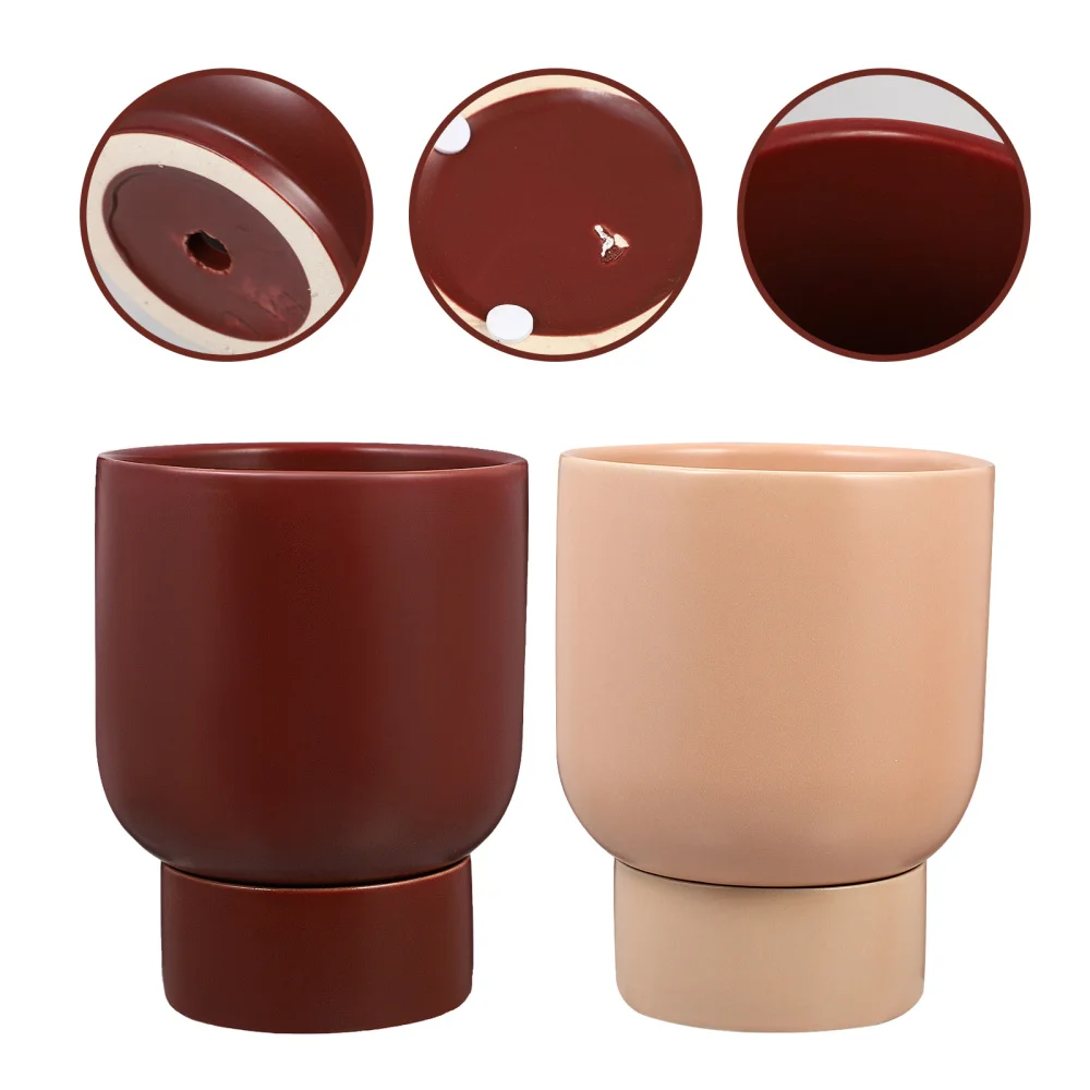 

2pcs Fresh Plant Pot Decorative Flower Pot Home Plant Container with Tray