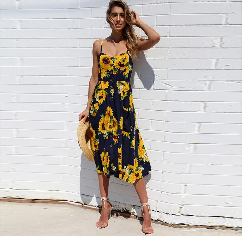 Сарафан женский винтажный повседневный пикантное платье средней длины в стиле