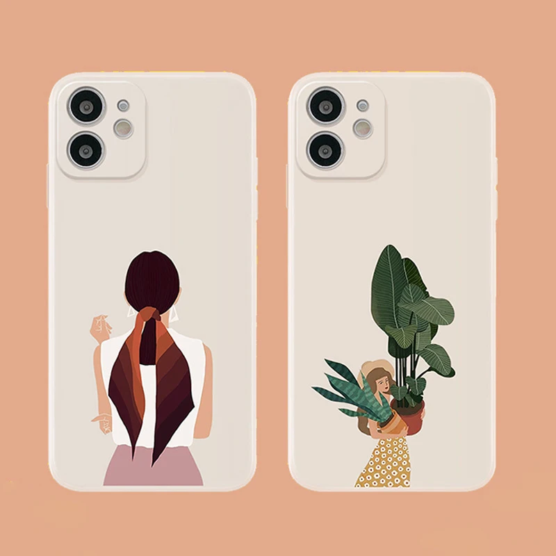 

Soft Phone Case For iPhone 12 Pro Max 11 Pro Max X 7 8 Plus XR XS Max Vintage Girl Printed Pattern Back Cover