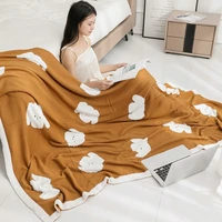korean style jacquard knitted blanket cartoon dog nap throw blankets super soft warm cozy shawl blanket sofa bed chair cover