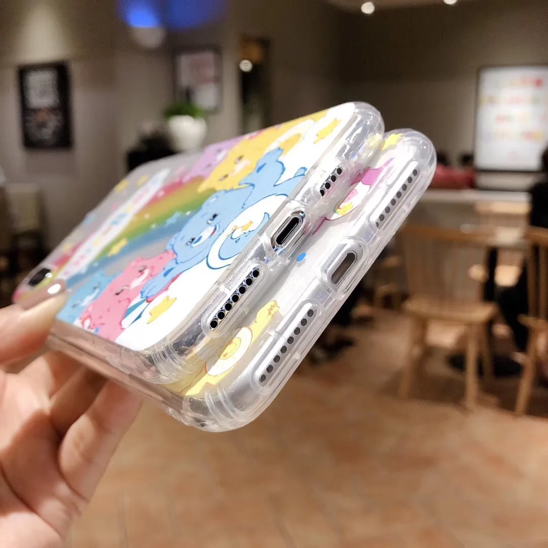 INS Korea Cute Anime candy rainbow Cear happy bear phone case For Apple iphone 11 Pro X XS Max Xr 8 7 6 6s Plus soft back Cover |