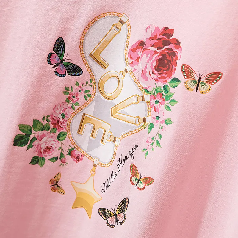 

Short Sleeve Tshirt Women Pink Loose Summer Tops Oversized Tshirt Printed V Neck Tee Plus Size 4XL New 2021