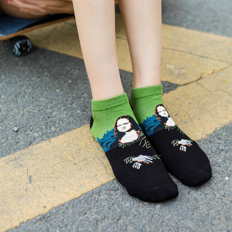 

Харадзюку, унисекс, носки, 1 пара, женские забавные носки, принт, известная картина маслом, весенние короткие низкие хлопковые модные носки до щиколотки