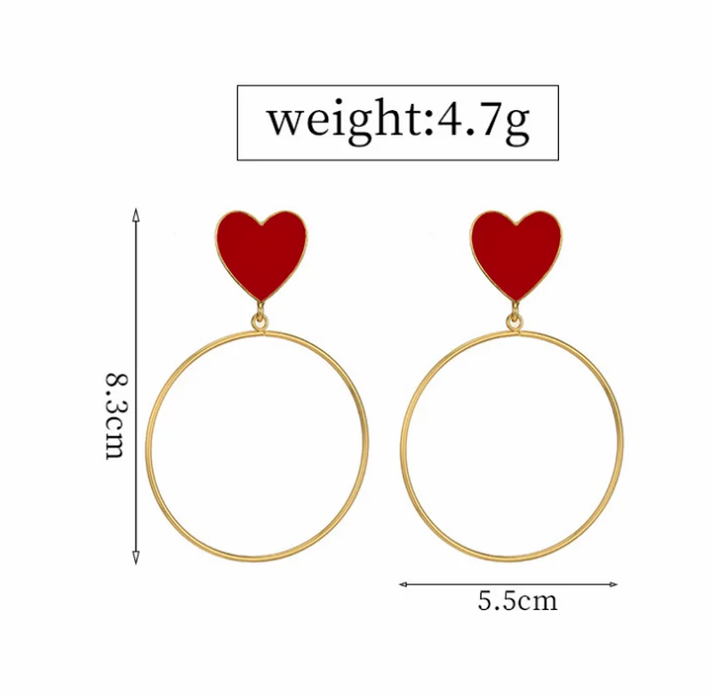 

New Fashion Women Stud Ear Red Love Heart Shape Earrings