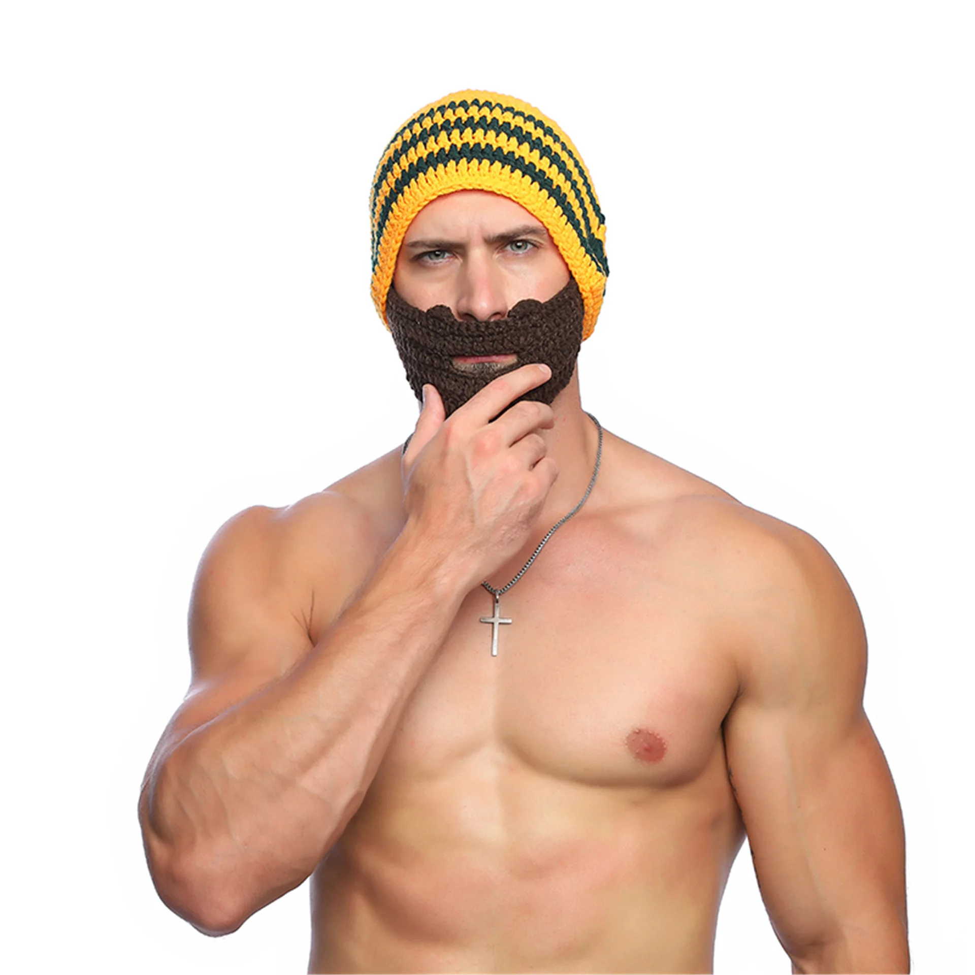 

Novelty Hat Winter Handmade Knitted Men Winter Crochet Mustache Hat Riding Warm Mask Funny Funny Hat Party Gift Beanies Caps