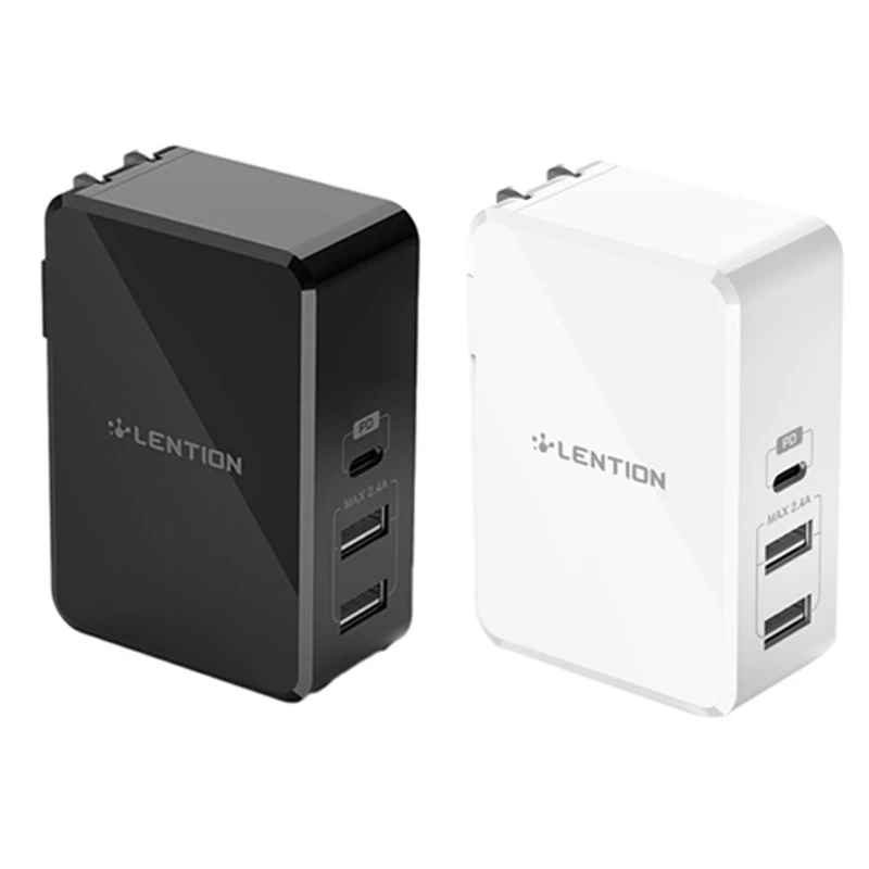 

LENTION 45W 3 Ports USB-C Power Delivery Charger with Fast Charge PD Adapter for iPhone Xs/Max/XR/X/8,(US Plug)