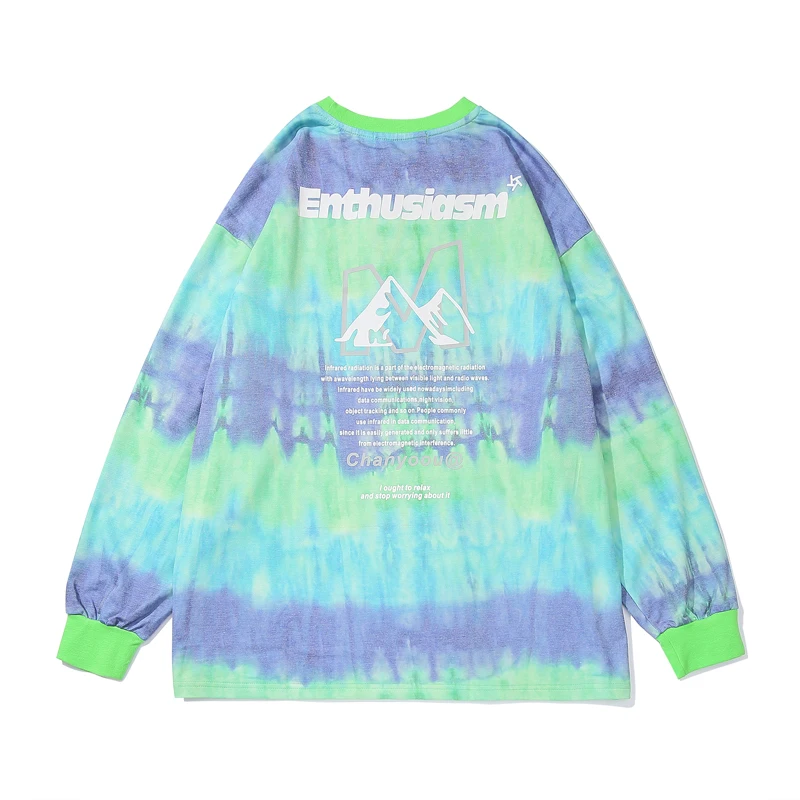 Мужские футболки с длинным рукавом винтажные крашеные галстуки в стиле хип-хоп