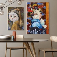 cat van gogh modern art cartoon posters and prints canvas painting wall pictures for living room kids bedroom cuadros decor