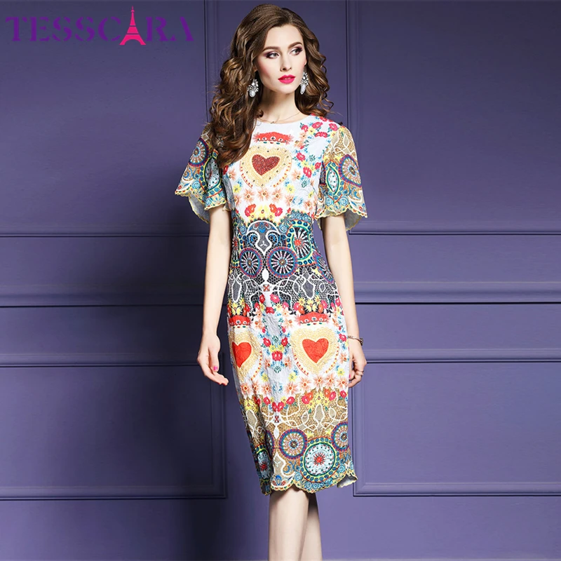 Женское платье с бисером TESSCARA Осеннее Роскошное хлопковое принтом вечерние