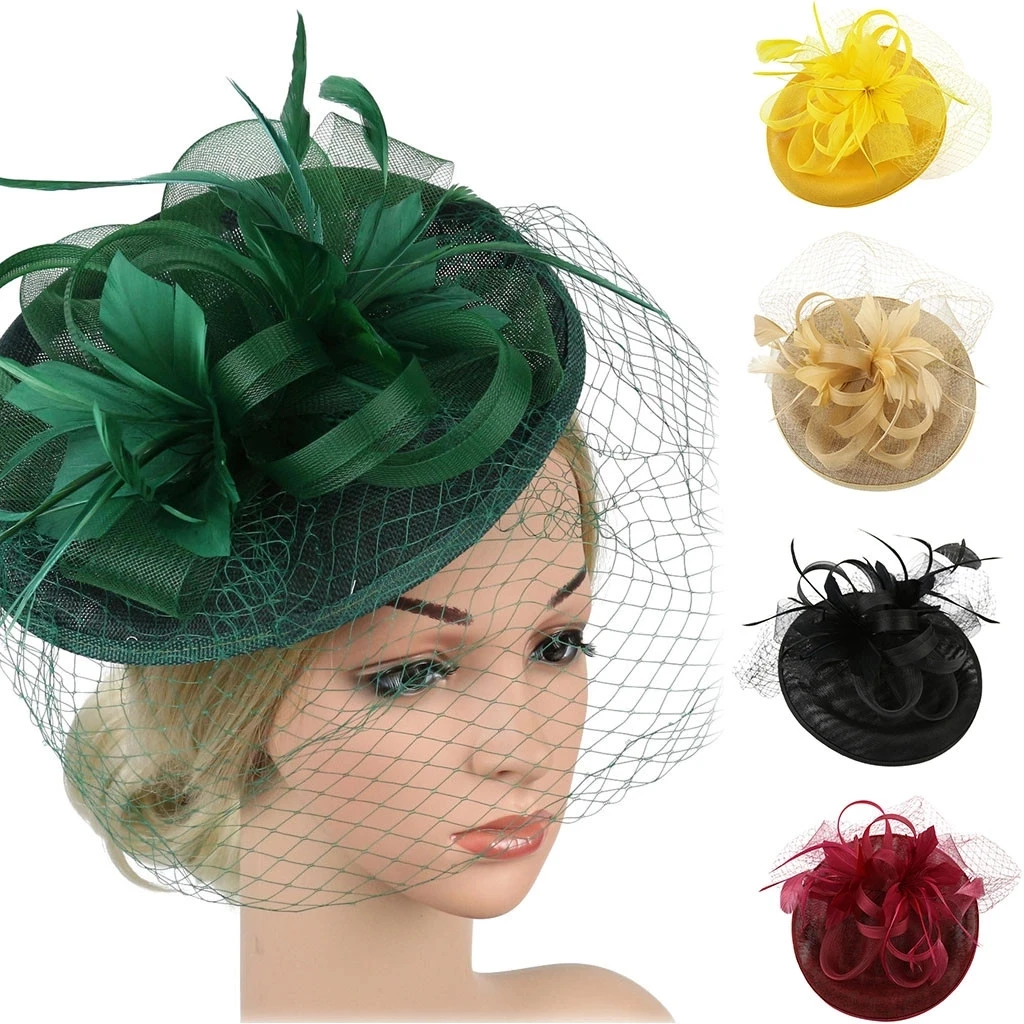 

Women's Elegant Hat Strap Flower Feather Party Hat Hair Clip Headband Accessory