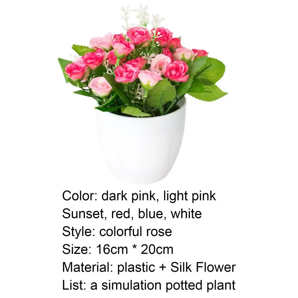 

1pc Simulated Flower Pot Colorful Roses Floor Decoration Plastic Faux Silk Showcase Home Yard Simulation Bonsai for Dinning Tabl