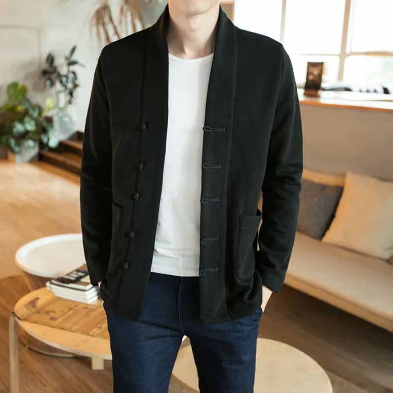 Мужская традиционная китайская одежда кардиган однотонный костюм Тан мужской