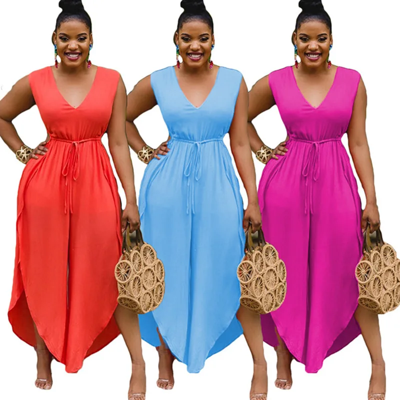 Женский комбинезон с V-образным вырезом без рукавов |