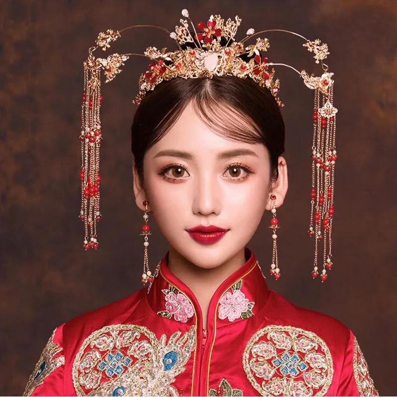 Свадебные украшения для волос невесты Большая Золотая жемчужина Цветочная