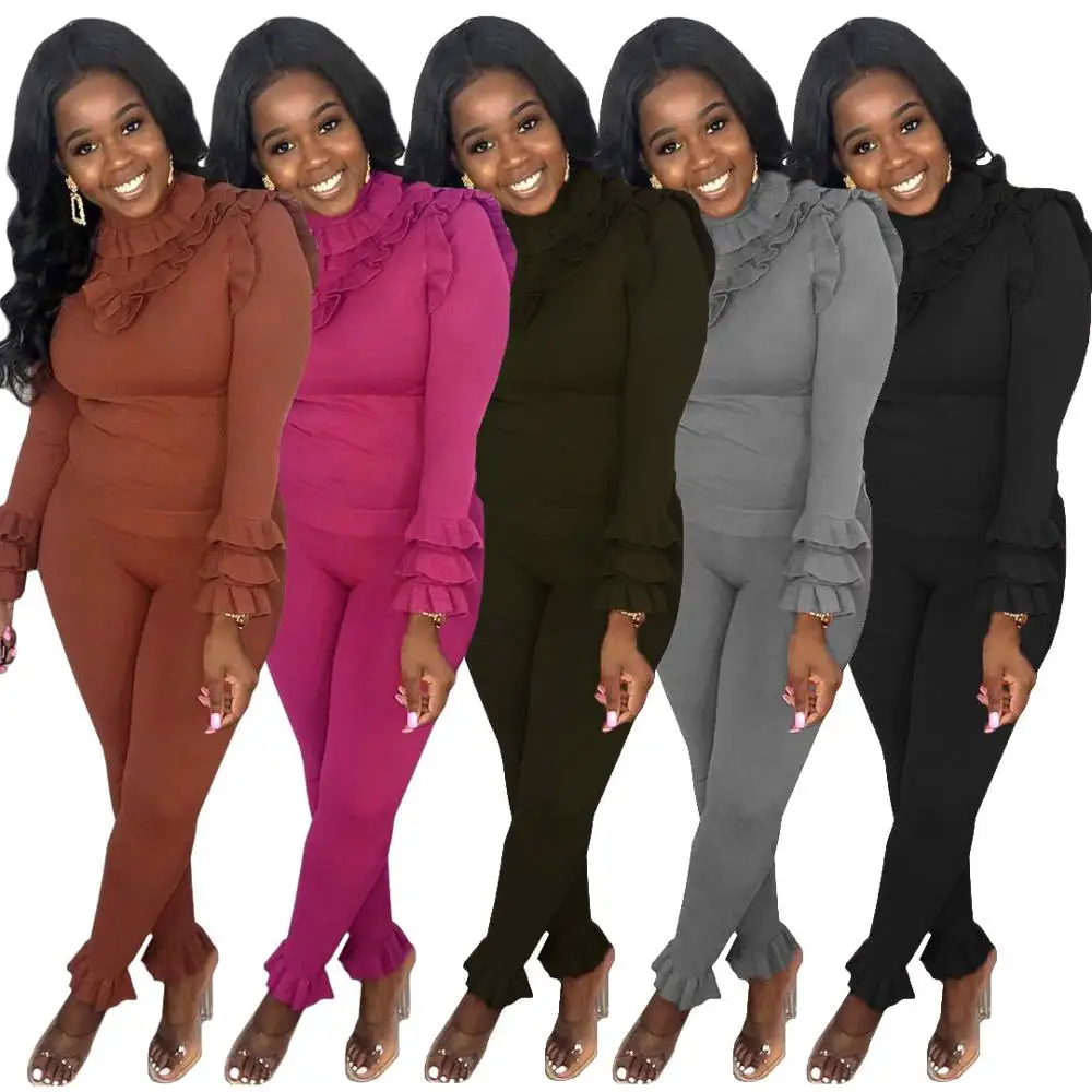 Женский комплект из двух предметов с длинным рукавом 2 вязаный свитер и штаны