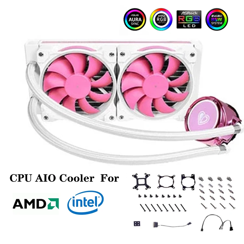 

ID-Cooling CPU AIO Cooler Kit For AMD/Intel CPU All In One Radiator 240mm Water Cooling System 5V 3Pin M/B SYNC Pink