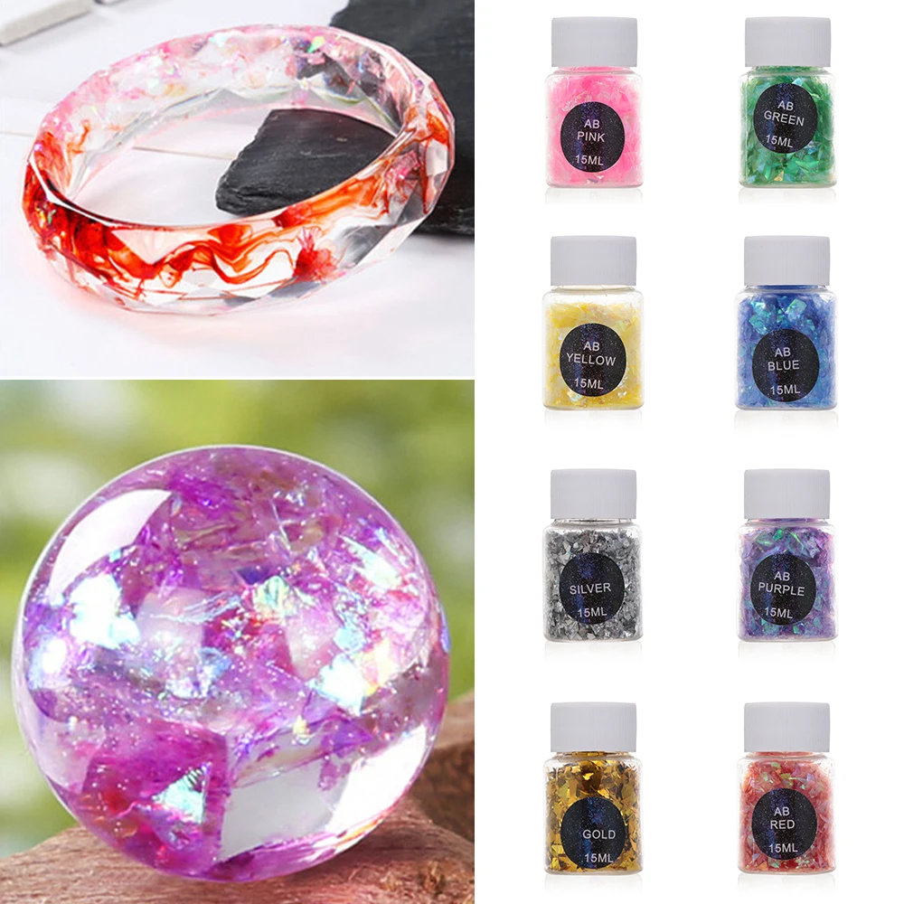 15ml Material UV Epoxy Resin Mold Colorful Shell Sugar BrokenPieces Flashing Debris Making Jewelry Filling for DIY Jewelry craft