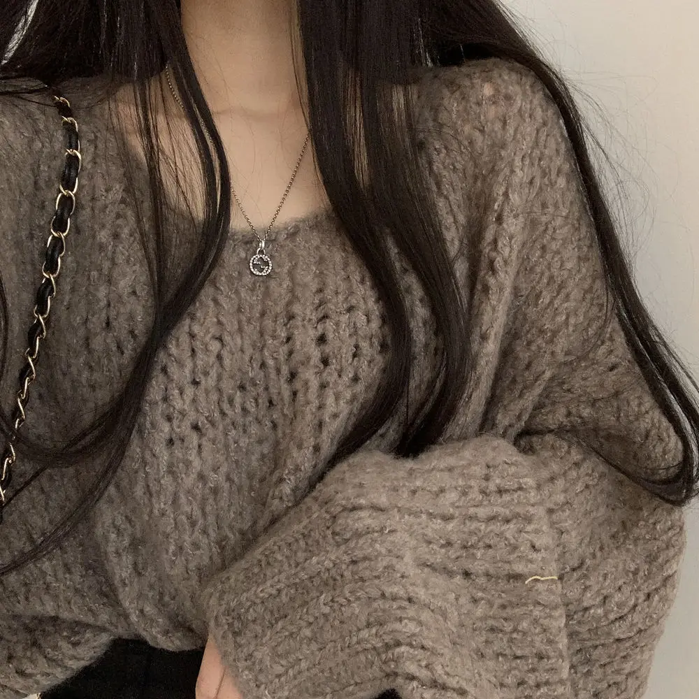 

ZCSMLL Korean chic spring candy color Pullover loose thick line casual Lantern Sleeve knitted sweater for women 2021