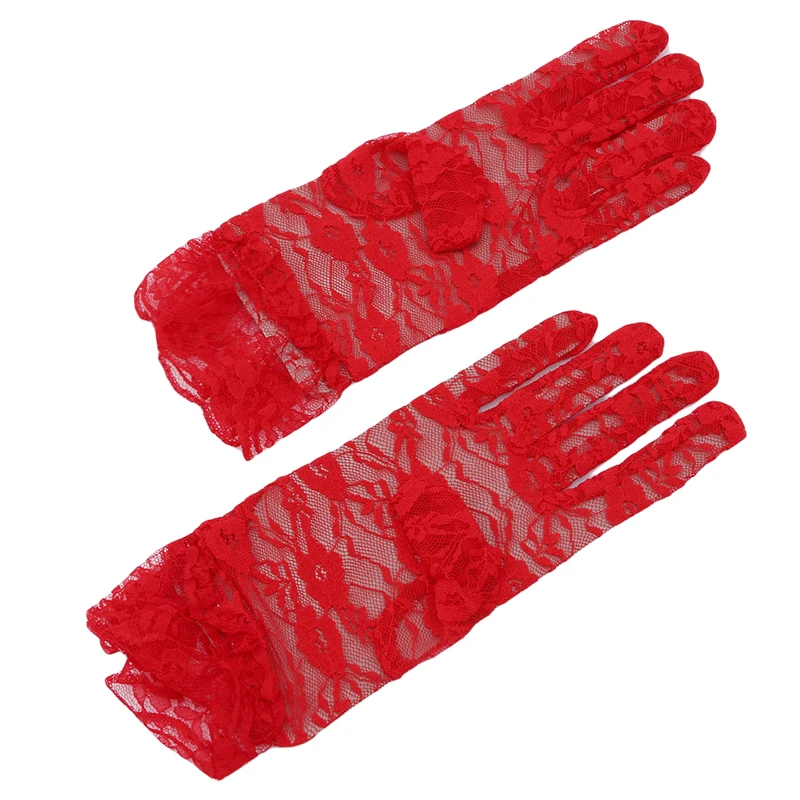 

Girl Lace Gloves 2020 Spring Summer Elastic Sun Protection Solid Sunscreen Summer Gorgeous Pink Finger Gloves Accessories Sexy