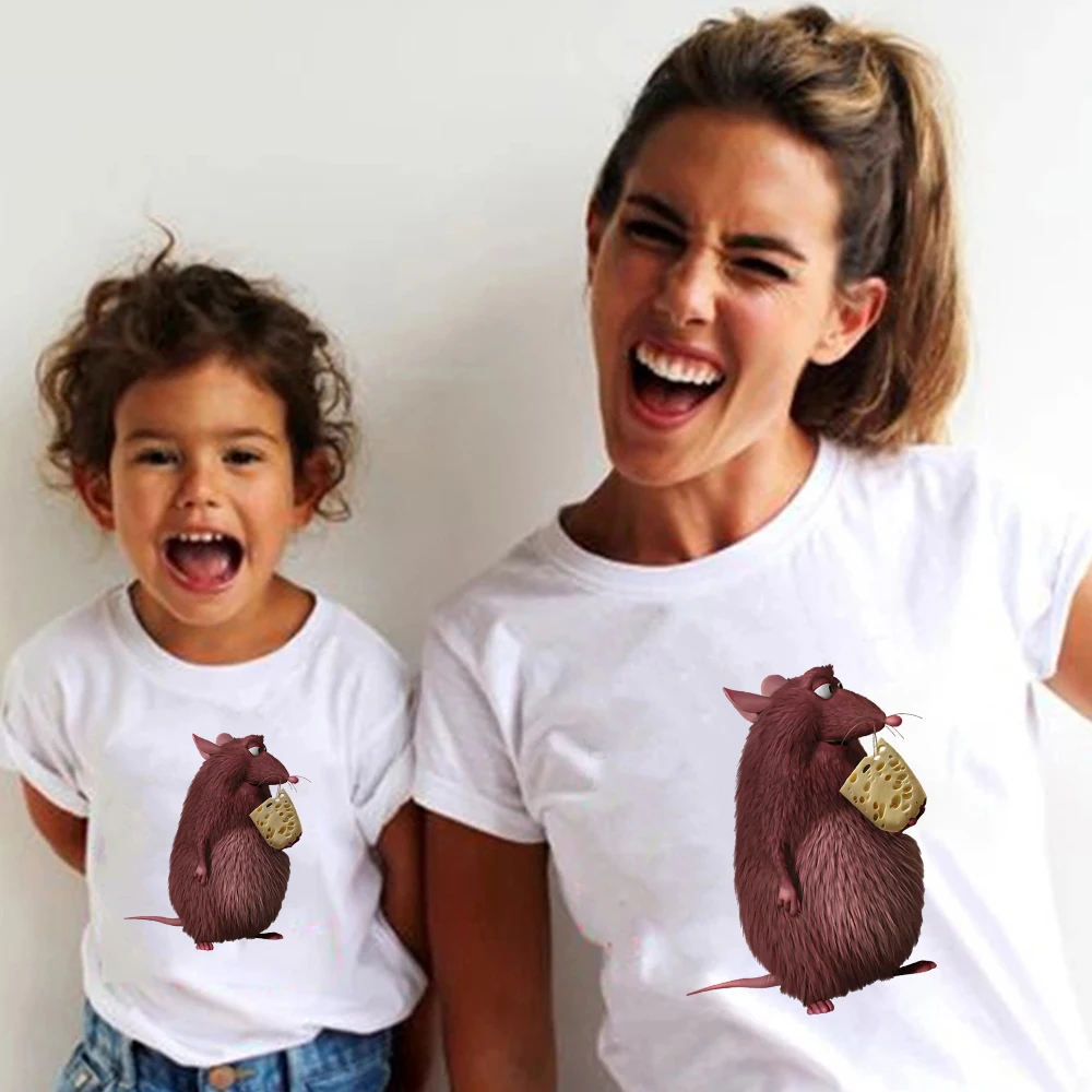 

Disney Ratatouille Funny Mouse Printed T shirt Family Matching Baby Girl Summer Outfit Mom and Kids Streetwear Harajuku Style