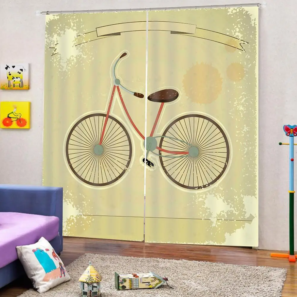 Cartoon Bicycle Curtains Healthy Active Lifestyle Travel Living Room Bedroom Large Window Drapes | Дом и сад