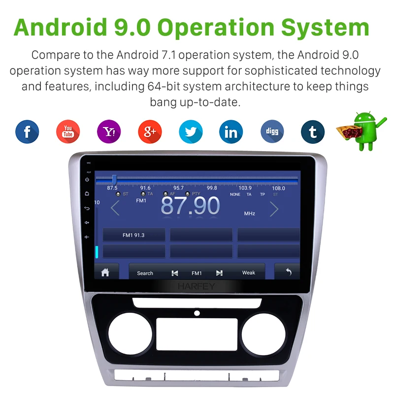 Harfey Android 9 0 GPS автомобильное радио для Skoda Octavia 2007 2008 2009 2010 2011 2014 Wifi 10 1 дюймов