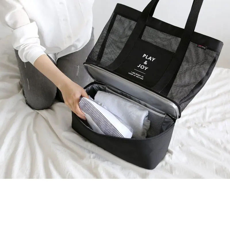 Женские вместительные повседневные сумки уникальные двухслойные черные через