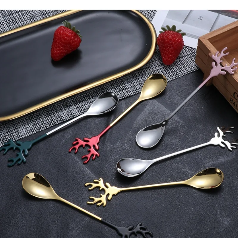 Рождественская дизайнерская ложка в виде Санты из нержавеющей стали с оленем