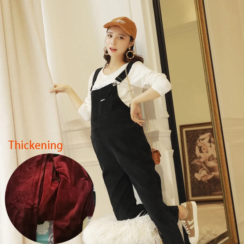 thickening black Комбинезон для беременных женщин; вельветовые повседневные штаны для беременных; сезон весна-осень; комбинезоны; Roupa Gestante; брюки - Цвет: thickening black