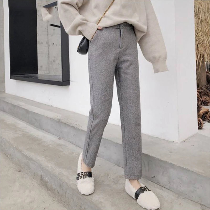 Женские однотонные элегантные шерстяные брюки Sitruuna офисные леггинсы в елочку с