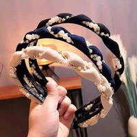 1pc hot style hot sale lady sweet and simple imitation pearl inlay drill wave shape cloth art hair band rate pressure hair band
