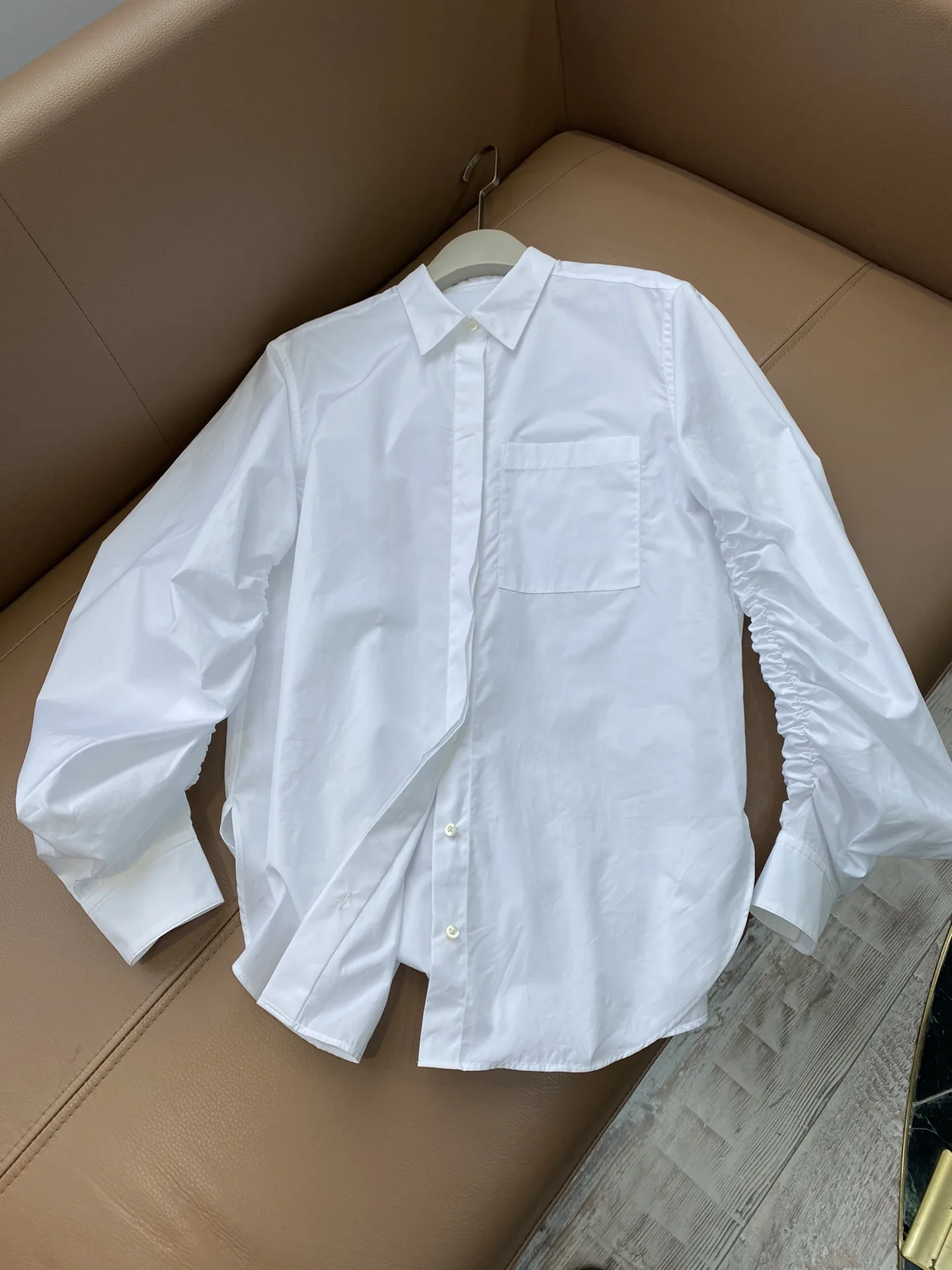 

Модная новинка 2021, пикантная однотонная Повседневная плиссированная рубашка с длинным рукавом для женщин 0315