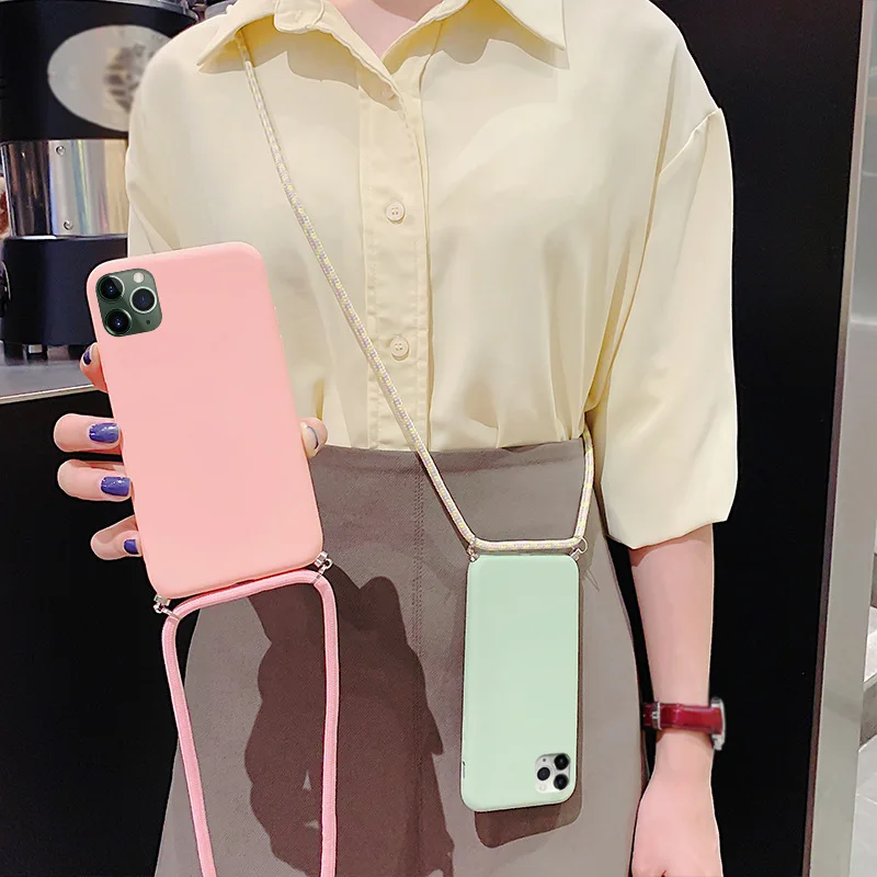 

Fashion Crossbody Strap Lanyard Candy Silicone Case For iPhone 11 Pro Max XR XS MAX X 7 8 6 6S Plus 5 5S SE 2020 Necklace Cover