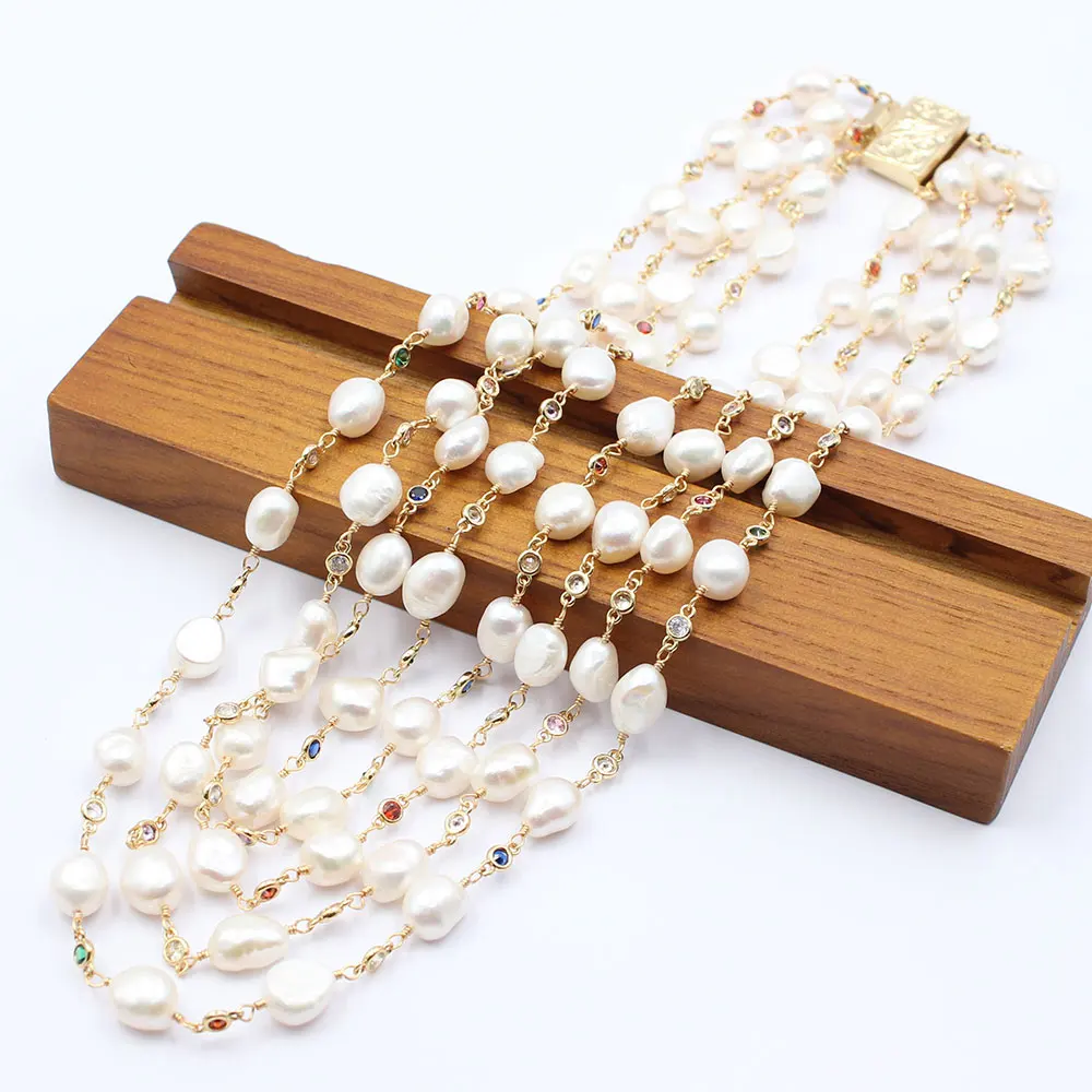 GG Jewelry 18 &quot4 пряди пресноводного белого жемчуга барокко многоцветный Цирконий