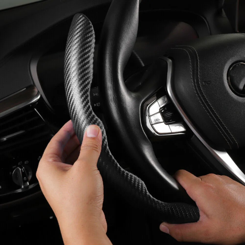 a pair carbon fiber look universal car steering wheel booster cover non slip accessory automobiles parts steering covers free global shipping