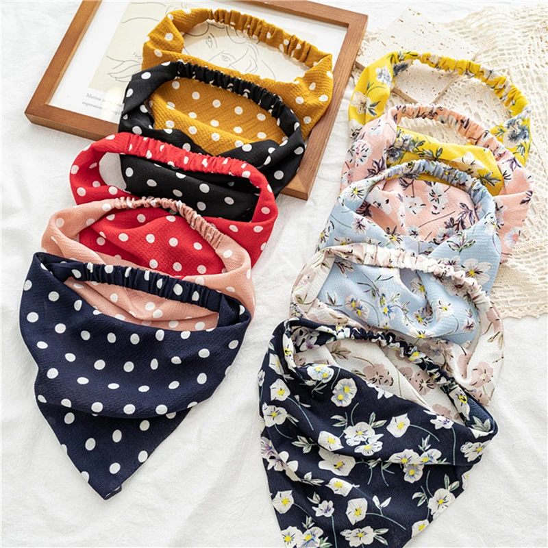 

Floral Polka Dot Print Scrunchies Pastoral Style Hiar Scarf Headband Turban Triangle Bandanas Handmade Women Hair Accessories