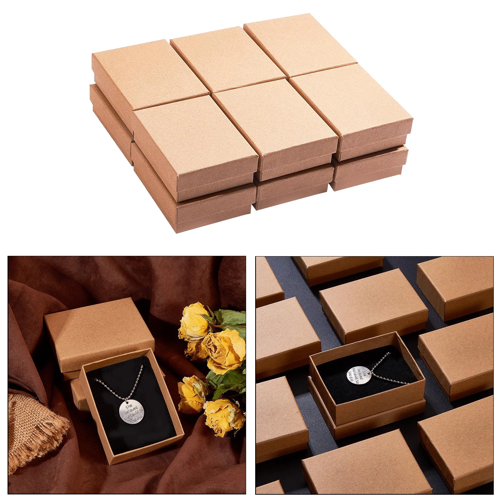 

Set of 12 Classic Paper Necklace Chain Display Case Storage Jewelry Gift Box - 3.5 x 2.8 x1.2 Inches
