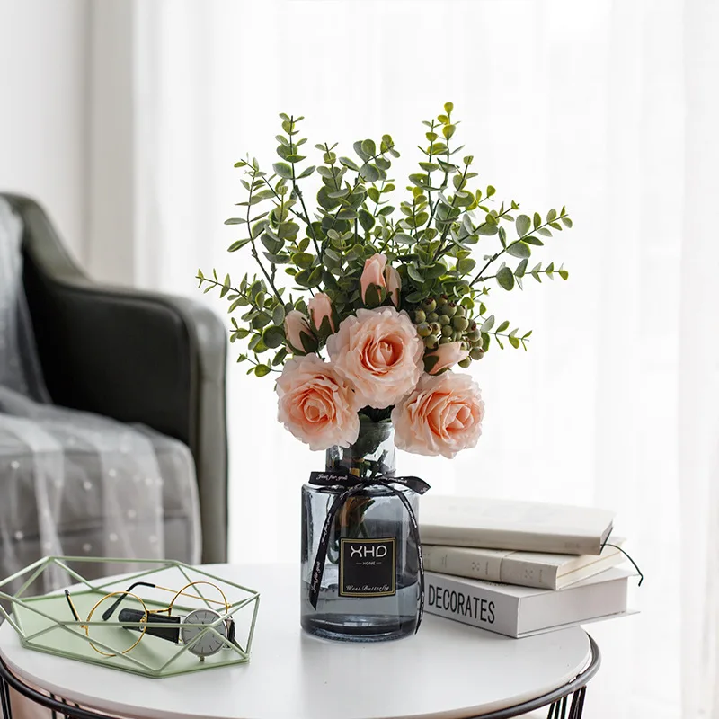 Новый Нордический Eucalypse Ins Wind Fake Flower Rose Artificial Home Decoration Wedding Bouquet Wall QW184 on