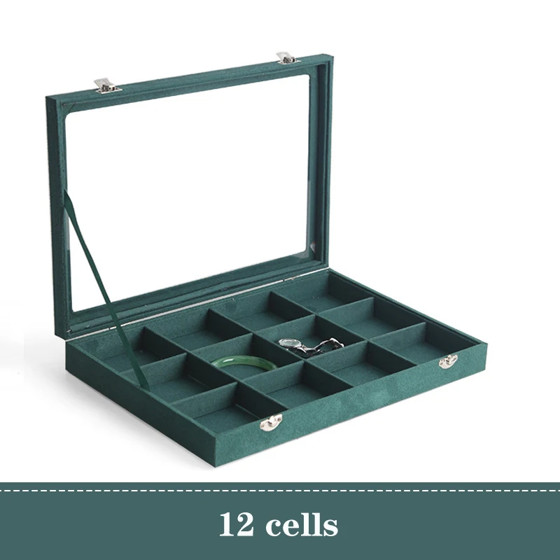 Fashion Green Style Suede Jewelry Organizer & Display With 12/14 Cells Multi-purpose Large Capacity Velvet Jewelry Box With Lock