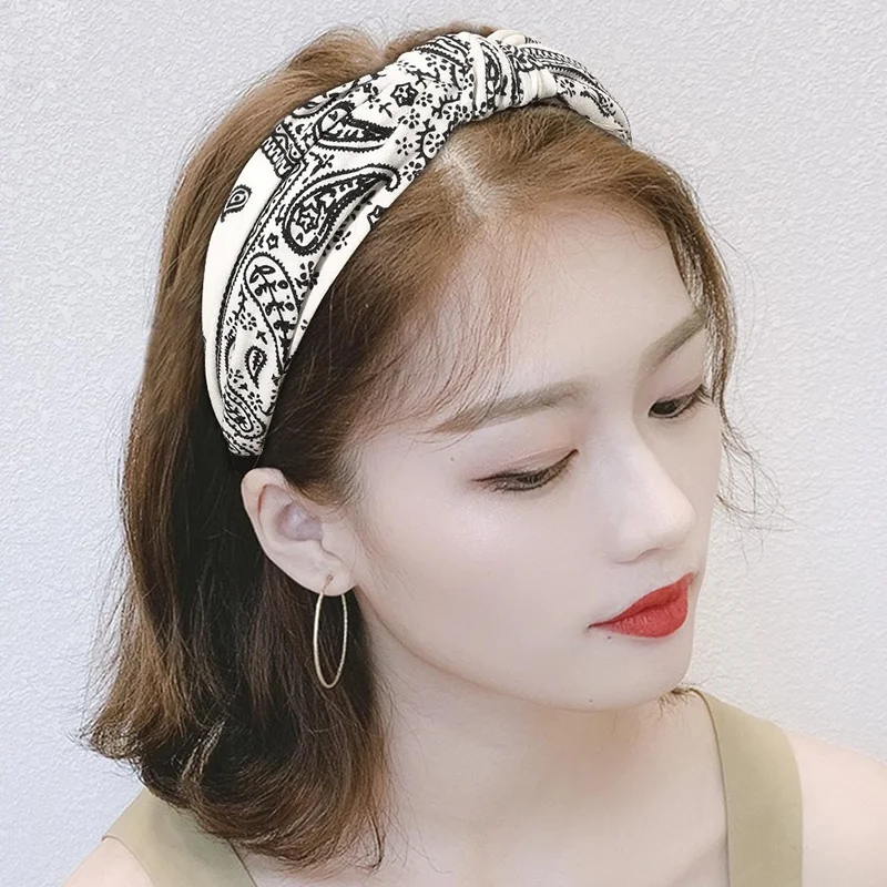 

1PC Ethnic Style Fabric Paisley Twist Knot Hoop Wide Headband Hair Band Cashew Hair Accessories Boho Vintage