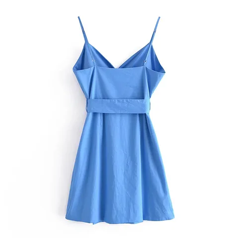 BBWM 2021 New Women Blue V Neck Streetwear Dress Female Casual Dress Vintage Sashes Office Lady Long Sleeve Mini Dresses